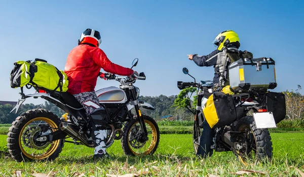 Dois Homens Sua Viagem Sua Motocicleta Norte Tailândia — Fotografia de Stock