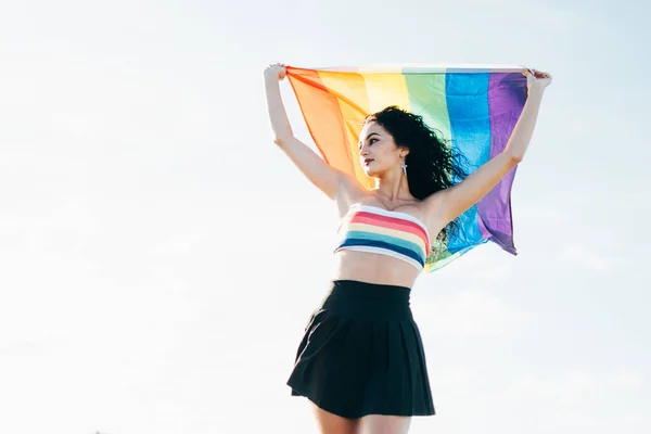 Young Woman Holding Lgbt Rainbow Flag — Stock Photo, Image