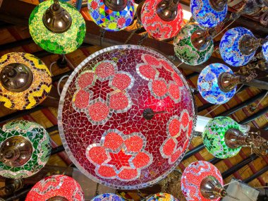 Traditional arabic vibrant lamps in various colors