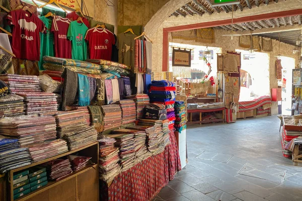 Doha Qatar October 2019 Textile Shop Souq Waqif — Stock Photo, Image