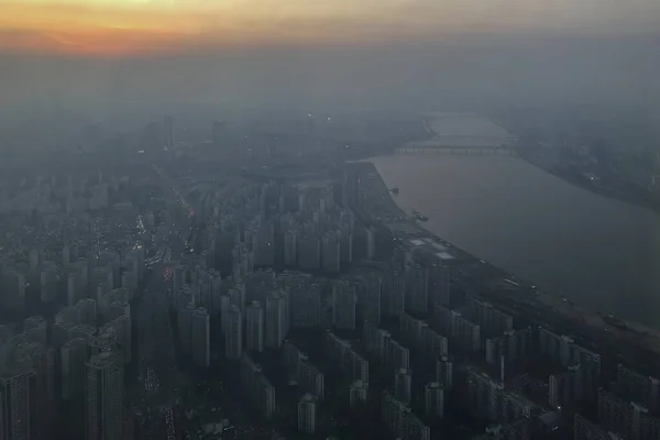 Vista Panorâmica Paisagem Urbana Sobre Seul Coréia Sul Olhando Direção — Fotografia de Stock