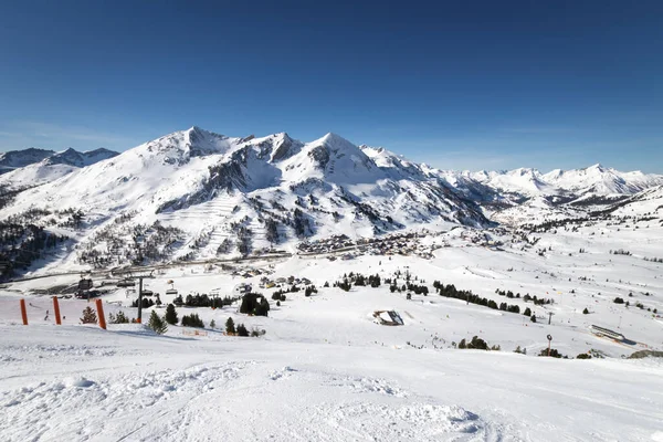 Panoramautsikt Över Österrikiska Skidområdet Obertauen Mot Blå Himmel — Stockfoto