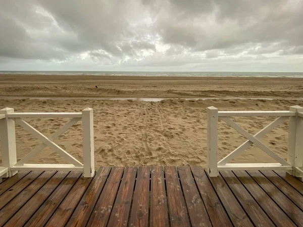 Vista Panorâmica Terraço Uma Cabana Praia Para Praia Mar Norte — Fotografia de Stock