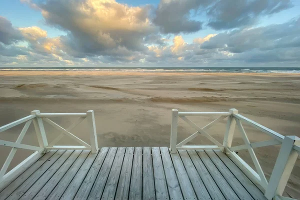 Malerischer Blick Von Der Terrasse Einer Strandhütte Auf Den Nordseestrand — Stockfoto