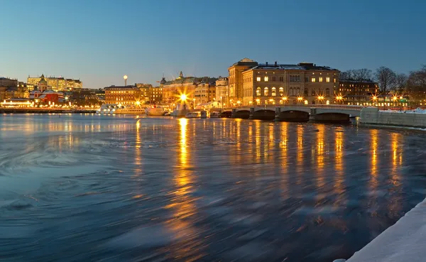 Sztokholm widok na zimową noc. — Zdjęcie stockowe