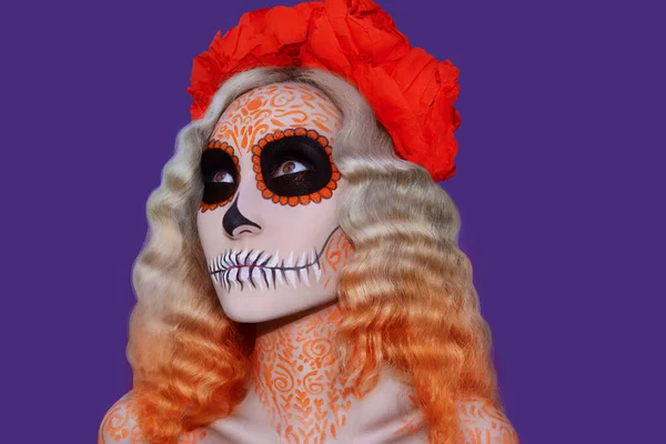 Halloween Crâne Sucre Idée Maquillage — Photo