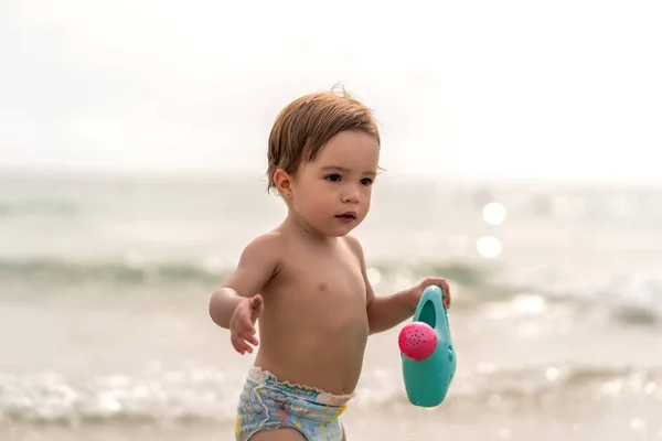 Beautiful Girl Playing Her Toy Beach — Φωτογραφία Αρχείου