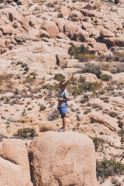 Elementary School Boy Top Rocky Mountain Desert — Foto Stock