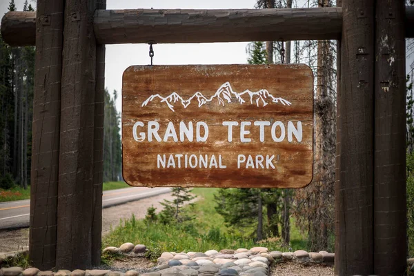 Sinal Oficial Entrada Para Grand Teton National Park Wyoming — Fotografia de Stock