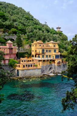 Portofino 'nun doğal yaprak kavisli renkli evleri