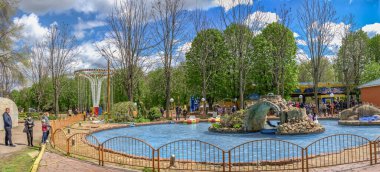 Güneşli bir bahar gününde şehir parkında Kropyvnytskyi botanik bahçesi