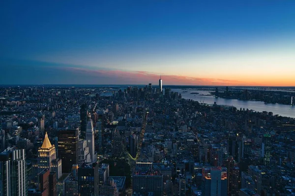 Nowy Jork Ogląda Arial Zachód Słońca Miasta — Zdjęcie stockowe