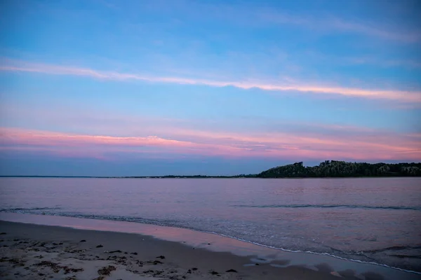 Nuages Colorés Étendant Dessus Port Océan Pendant Coucher Soleil — Photo