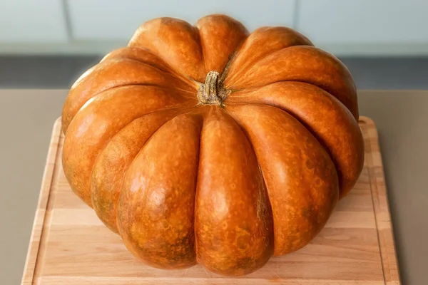 Großer Orangefarbener Saftiger Kürbis Aus Nächster Nähe — Stockfoto