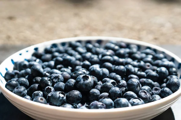 Closeup Cropped View Full Bowl Blueberries — Stock Photo, Image