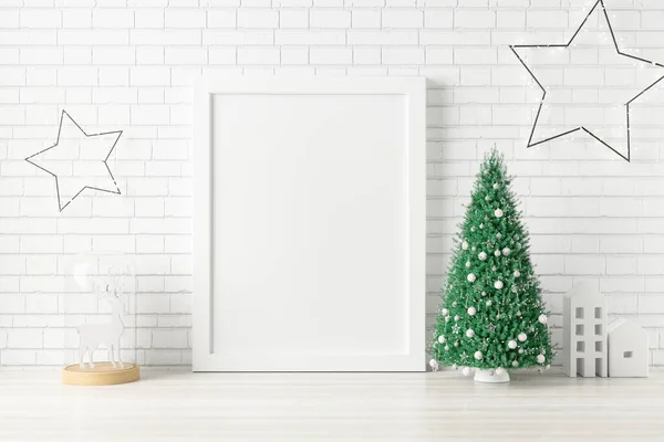 Moldura Foto Cartaz Mockup Com Decoração Natal — Fotografia de Stock