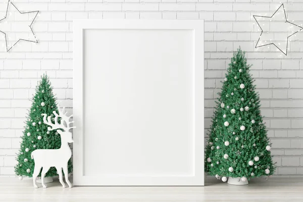 Moldura Foto Cartaz Mockup Com Decoração Natal — Fotografia de Stock