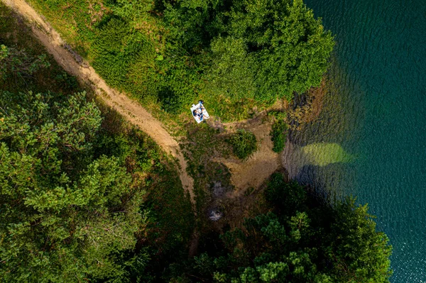 Luchtfoto Van Het Wilde Bos Meer Zomer Klein Blauw Meer — Stockfoto