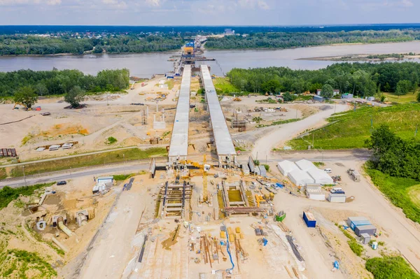 Vista Aérea Del Puente Carretera Construcción Polonia Varsovia Carretera —  Fotos de Stock