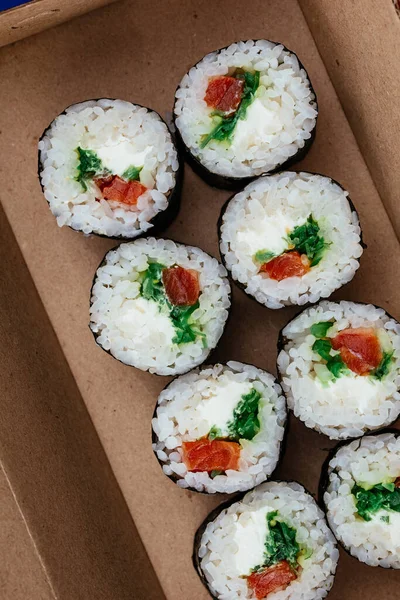 Rolos Sushi Recipiente Descartável — Fotografia de Stock