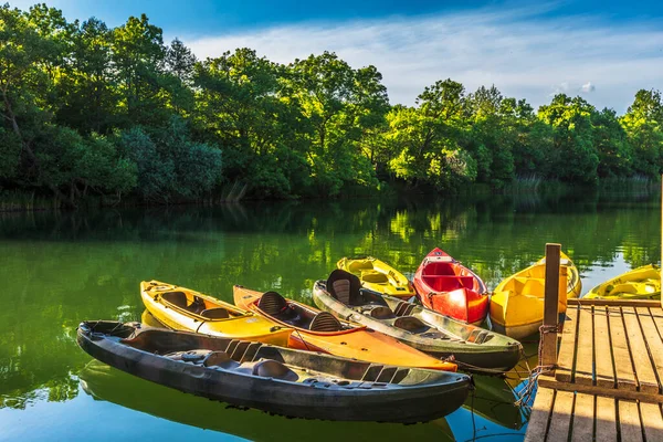 Coloridos Kayaks Río — Foto de Stock