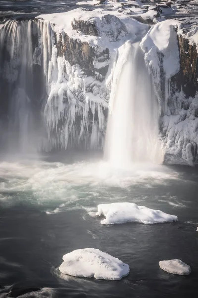 Frozen Waterfall White Snow Snowy Water Close View — Stok fotoğraf