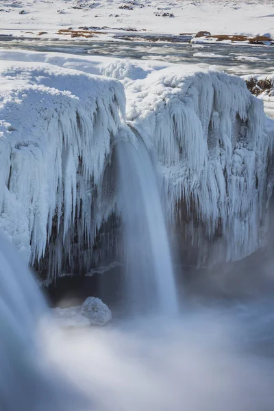 Frozen Waterfall White Snow Snowy Water Close View — Stok fotoğraf
