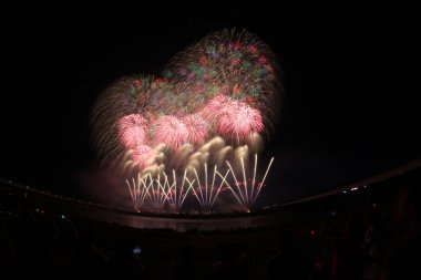 Gece gökyüzünde havai fişekler