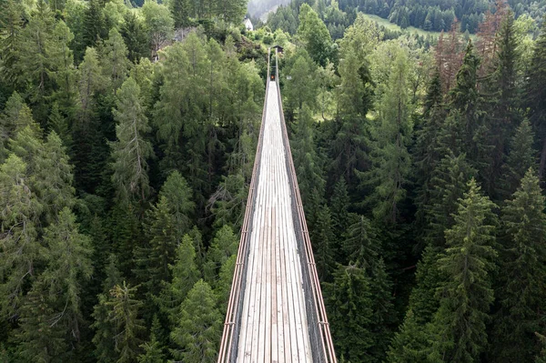 Pont Suspendu Dessus Forêt Vue Aérienne — Photo