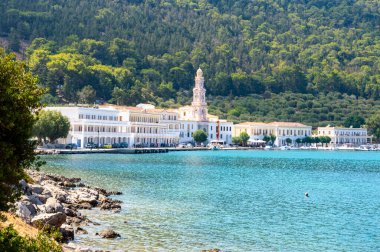 Panormitis 'teki manastır. Symi Dodecanese Adası. Ege Denizi adaları. Yunanistan Avrupa