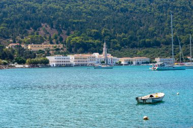 Panormitis 'teki manastır. Symi Dodecanese Adası. Ege Denizi adaları. Yunanistan Avrupa