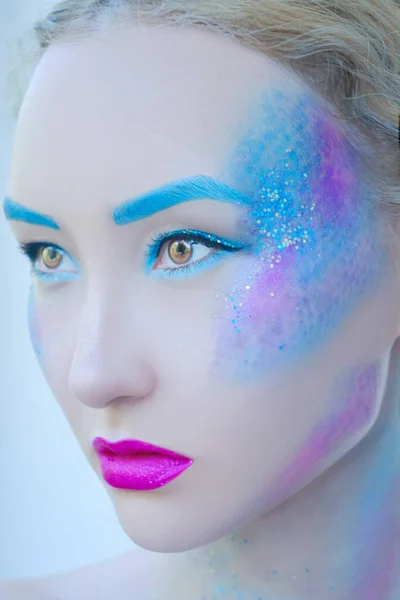 Fantasía Sirena Azul Brillante Maquillaje —  Fotos de Stock