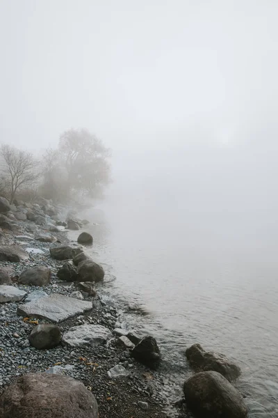 Rocky Beach Lake Ontario Gray Foggy Day — Stock Photo, Image