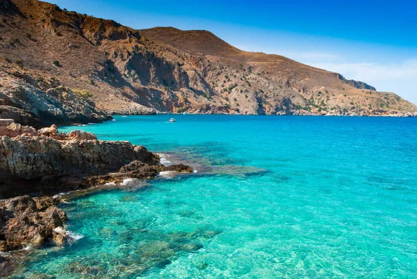 Turquoise Clear Water Octopus Bay Surrounded Rocks Crete Greece — Stock Photo, Image