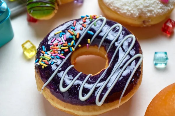 Glazed Donut Colorful Sprinkles — Stock Photo, Image