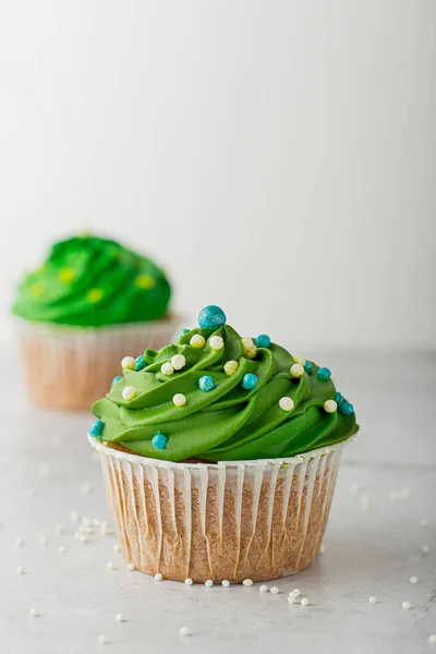 Cupcake Natale Con Crema Verde — Foto Stock