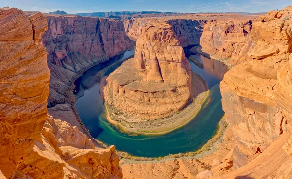 Vista Horseshoe Bend Perto Página Arizona Partir Uma Fenda Logo — Fotografia de Stock