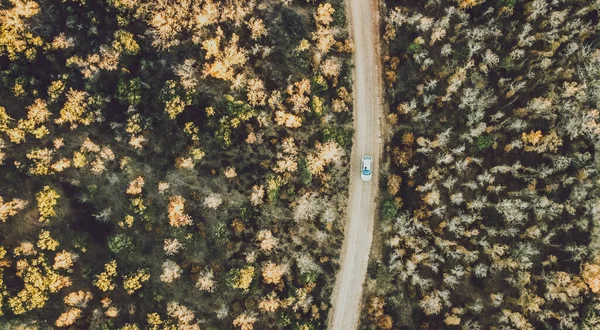 Vue Par Drone Une Voiture Sur Une Route Entourée Arbres — Photo