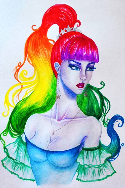 Suluboya Resmin Renklerini Çizen Güzel Kız — Stok fotoğraf