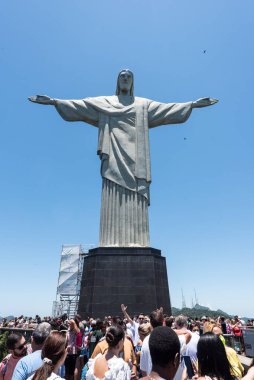 Beautiful view to Christ the Redeemer Statue on a sunny day with blue sky, Rio de Janeiro, Brazil
