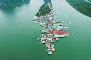 scenic aerial view of floating village Ko Panyi, Phang Nga, Thailand