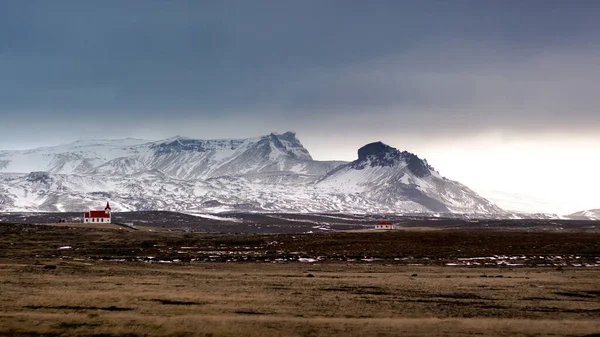 Church Red Roof Sunset Iceland Mountains — 스톡 사진