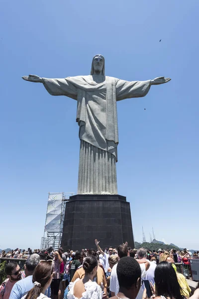 Beautiful View Christ Redeemer Statue Sunny Day Blue Sky Rio —  Fotos de Stock