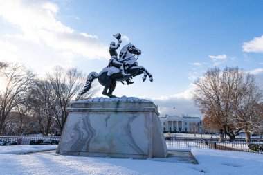 Andrew Jackson Heykeli Lafayette Meydanı 'nda Karla Kaplanmış
