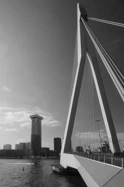 Rotterdam şehir merkezindeki Erasmus Köprüsü Çalışması