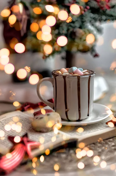 Cacau Chocolate Quente Com Marshmallows Conceito Natal Inverno — Fotografia de Stock