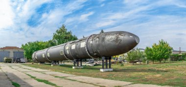 Pobugskoe, Ukrayna 09.14.2019. GRAU 15A18 NATO adı SS-18 Şeytan Roketi Sovyet Stratejik Nükleer Güçler Müzesi, Ukrayna