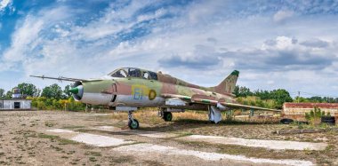 Pobugskoe, Ukrayna 09.14.2019. Sovyet Stratejik Nükleer Güçler Müzesi, Ukrayna 'da güneşli bir günde kurulmuş Sovyet askeri uçağı.