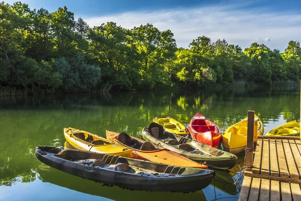 Coloridos Kayaks Río — Foto de Stock