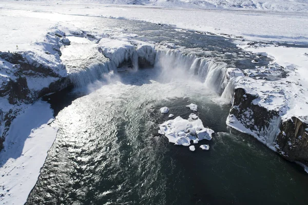 Cascata Congelata Dalla Vista Aerea Nome Godafoss — Foto Stock